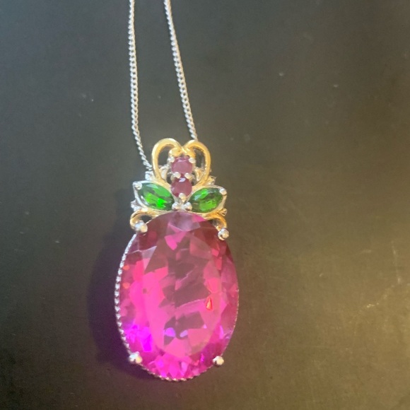 Pink spinel "berry" with topaz and ruby accents sterling 14k vermeil - Picture 5 of 16